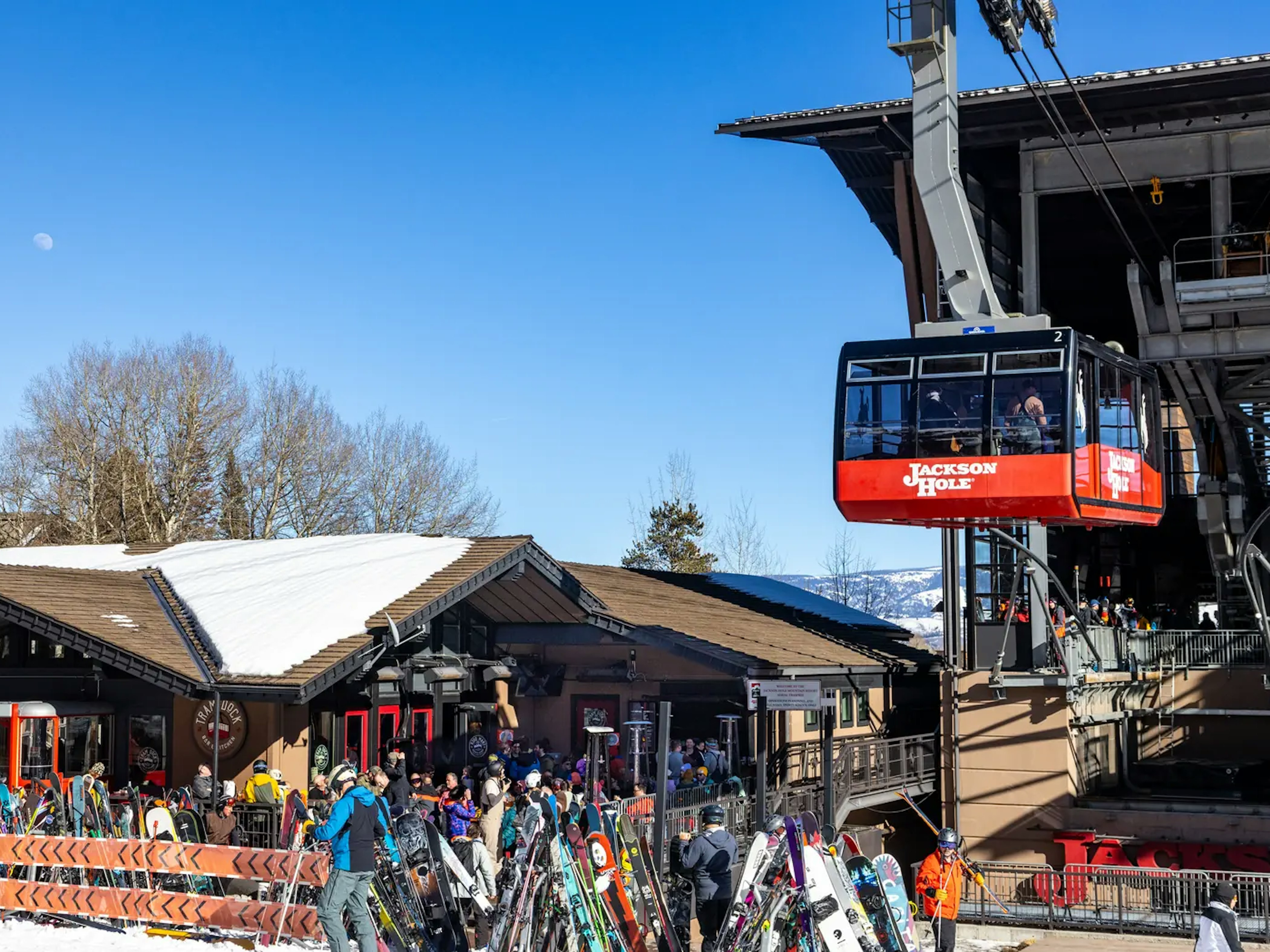 Tram Dock bar with Tram in foreground on a sunny winter day
